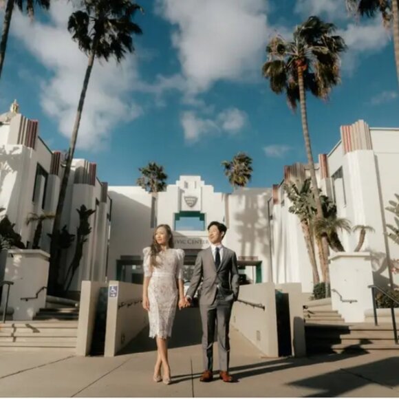 BRONX AND BANCO MADELEINE DRESS White Lace Bridal Wedding Puff Sleeve Illusion L - Picture 16 of 16